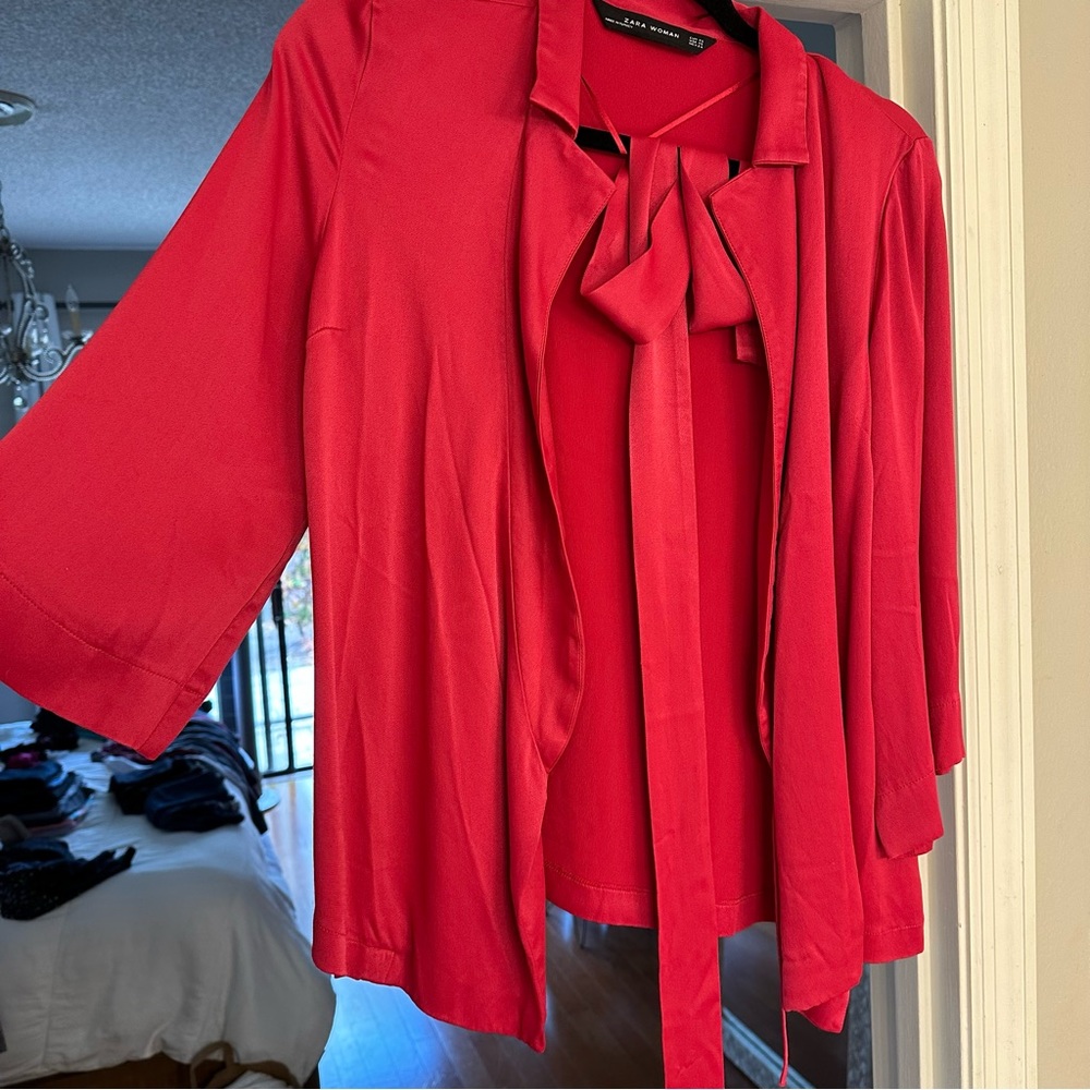 Zara Satin Wrap Shirt with Tie
